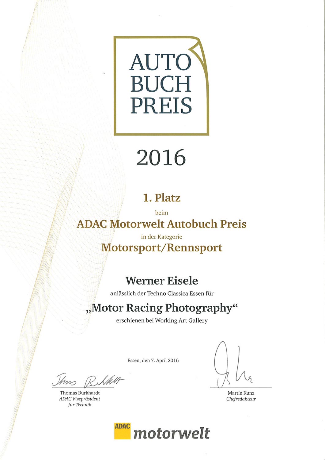 ADAC 2016 Werner-Eisele Buchpreis Infact Werbeagentur